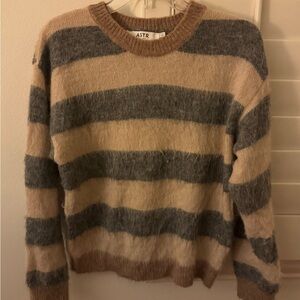 ASTR Fuzzy Striped Pullover in Beige and Gray